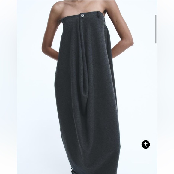 Zara Ruched Strapless Dress Grey NWT - Picture 2 of 9